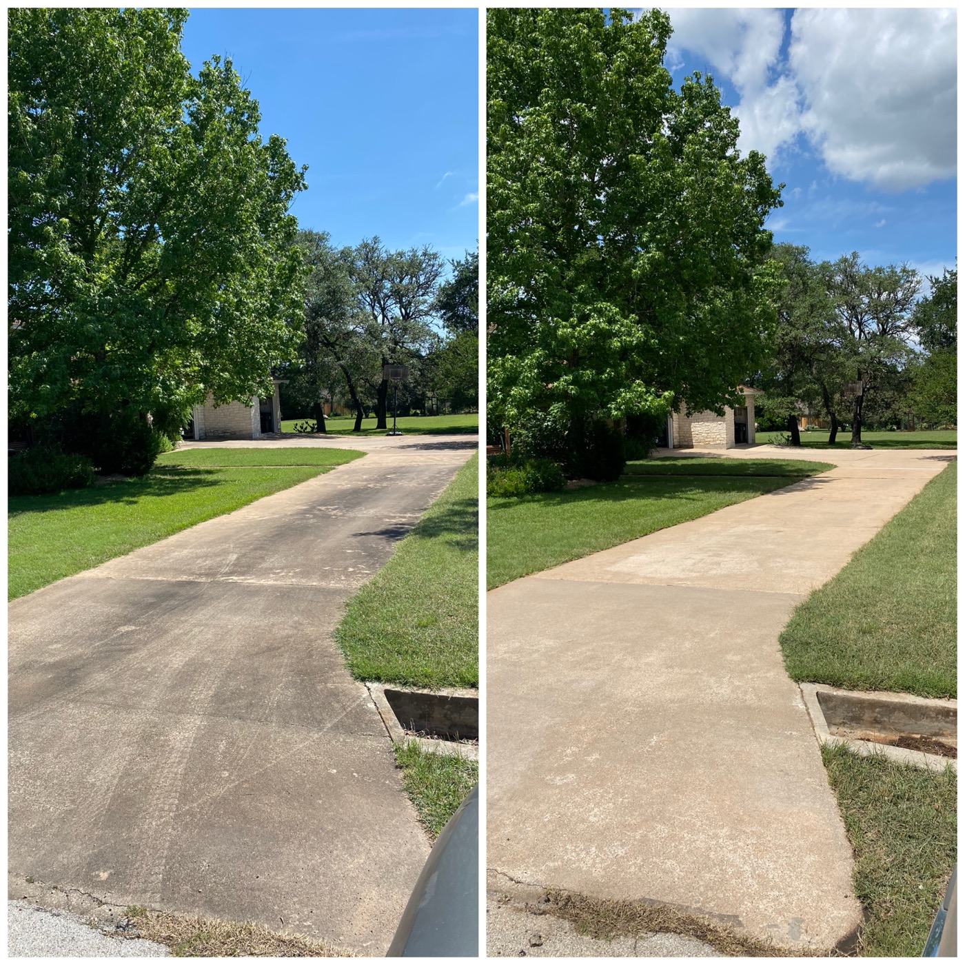 Driveway before and after power washing