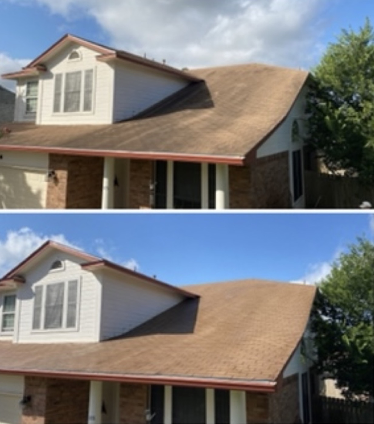 Roof before and after soft washing